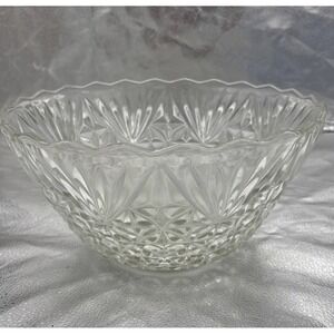 Vintage Anchor Hocking Arlington Punch Bowl Scalloped Rim Fan Diamond 4 qt 12"
